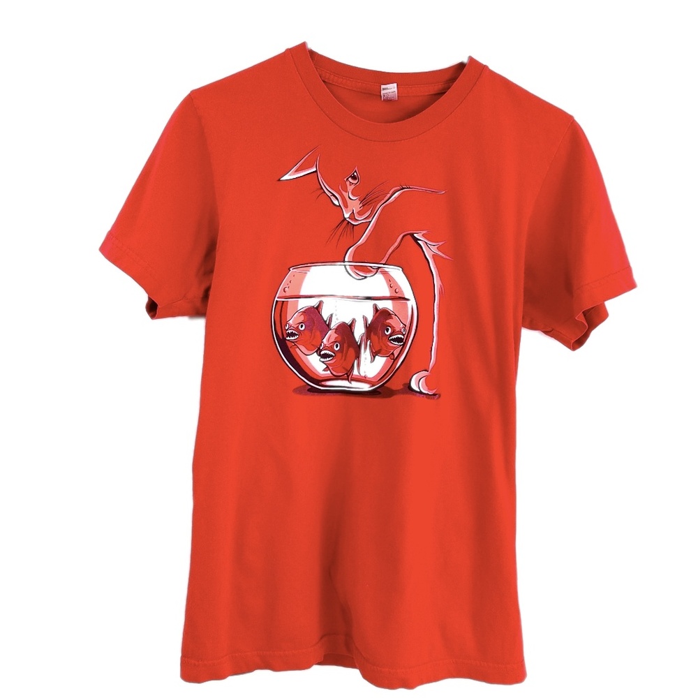 Cat Piranha Ironic Hipster Tee Small